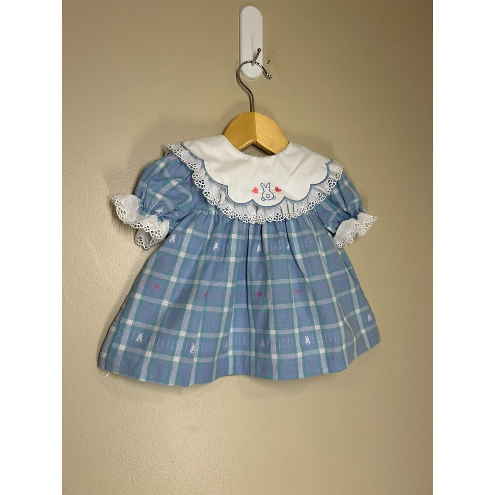 Vintage Good Lad Baby Girl 6-9M Blue Lace Collar Cottagecore Spring Easter Dress